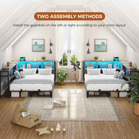 Sikaic Daybeds Twin Size LED Daybed with Storage Drawers and Bookcase Headboard Oak Gray Gray / Twin / Modern