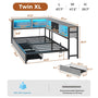 Sikaic Daybeds Twin XL Size LED Daybed with Storage Drawers and Bookcase Headboard Oak Gray Gray / Twin XL / Modern