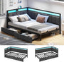 Sikaic Daybeds LED Daybed with Line Fabric Upholstered Fence and Charging Station Grey Grey / Twin / Modern