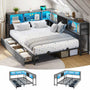 Sikaic Daybeds LED Daybed with Storage Drawers and Bookcase Headboard Oak Grey Grey / Twin / Modern