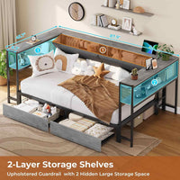 Sikaic Daybeds Twin Size Daybeds with Charging Station and Storage Shelves Grey Grey / Twin / Modern