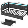 Sikaic Daybeds LED Daybed with Line Fabric Upholstered Fence and Charging Station Grey