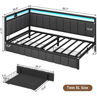 Sikaic Daybeds LED Daybed with Line Fabric Upholstered Fence and Charging Station Grey