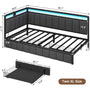 Sikaic Daybeds LED Daybed with Line Fabric Upholstered Fence and Charging Station Grey