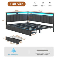 Sikaic Daybeds LED Daybed with Line Fabric Upholstered Fence and Charging Station Grey