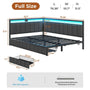 Sikaic Daybeds LED Daybed with Line Fabric Upholstered Fence and Charging Station Grey