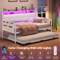 Sikaic Daybeds Twin Daybeds with Trundle and Upholstered Headboard White White / Engineered Wood / Engineered Wood