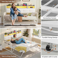 Sikaic Daybeds Twin Daybeds with Trundle and Upholstered Headboard White White / Engineered Wood / Engineered Wood