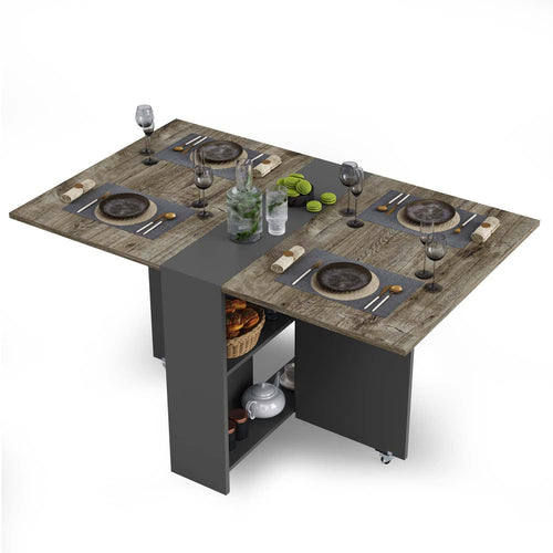 Sikaic Dining Table Folding Dining Table with Storage Shelf Chestnut and Grey Grey / Engineered Wood / Modern