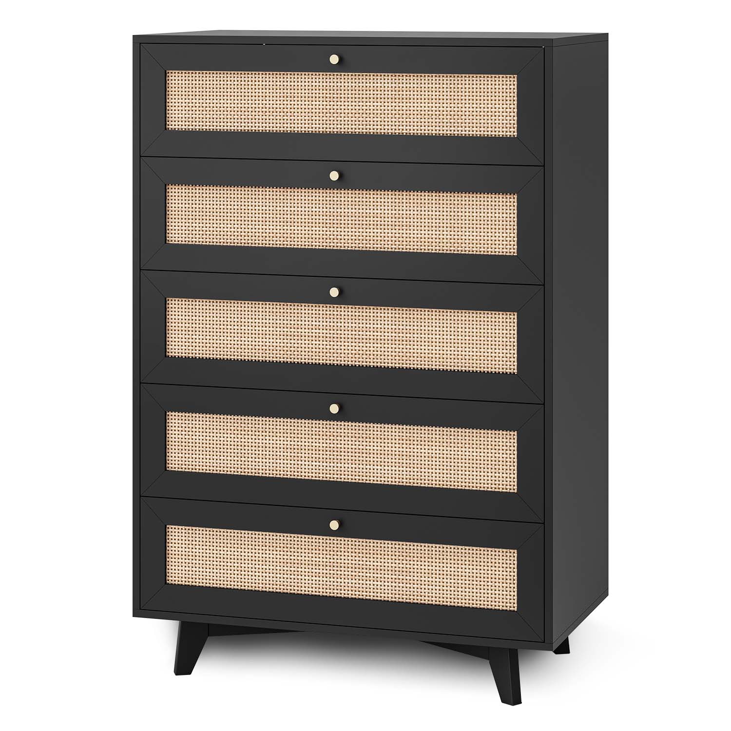 Natural Rattan Dresser with 5 Storage Drawers Black Natural Rattan Dresser with 5 Storage Drawers Black