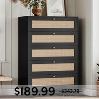 Sikaic Dresser Natural Rattan Dresser with 5 Storage Drawers Black Black / Engineered Wood / Bohemian