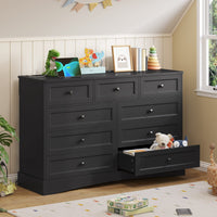 Sikaic Dresser 51.2 inch Wide 9-Drawer Dresser with Charging Station Black Black / Engineered Wood / Farmhouse