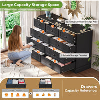 Sikaic Dresser 51.2 inch Wide 9-Drawer Dresser with Charging Station Black Black / Engineered Wood / Farmhouse