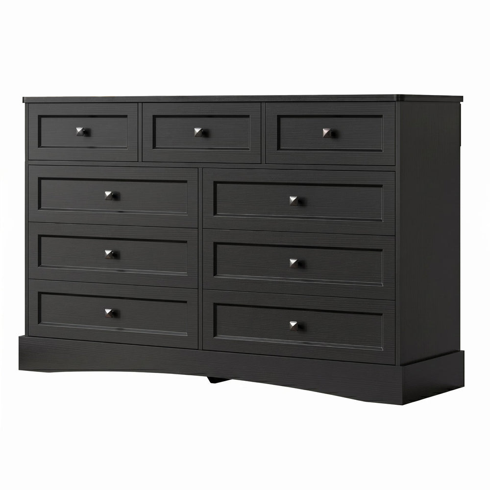 Sikaic Dresser 51.2 inch Wide 9-Drawer Dresser with Charging Station Black Black / Engineered Wood / Farmhouse