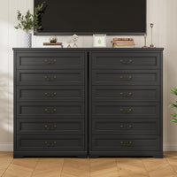Sikaic Dresser 51.2 Inches Tall Dresser with 6 Large Drawers Black Black / Engineered Wood / Farmhouse