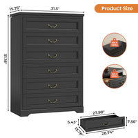 Sikaic Dresser 51.2 Inches Tall Dresser with 6 Large Drawers Black Black / Engineered Wood / Farmhouse