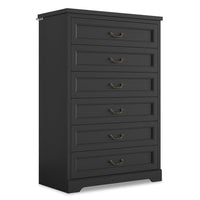Sikaic Dresser 51.2 Inches Tall Dresser with 6 Large Drawers Black Black / Engineered Wood / Farmhouse
