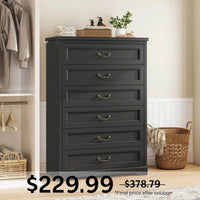 Sikaic Dresser 51.2 Inches Tall Dresser with 6 Large Drawers Black Black / Engineered Wood / Farmhouse