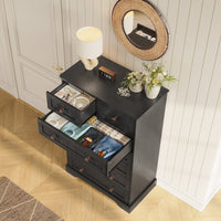 Sikaic Dresser 51.4 inch Farmhouse 7-Drawer Dresser White Black / Engineered Wood / Farmhouse