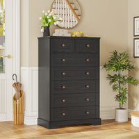 Sikaic Dresser 51.4 inch Farmhouse 7-Drawer Dresser White Black / Engineered Wood / Farmhouse