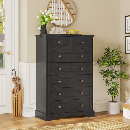 Sikaic Dresser 51.4 inch Farmhouse 7-Drawer Dresser White Black / Engineered Wood / Farmhouse