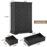 Sikaic Dresser 51.4 inch Farmhouse 7-Drawer Dresser White Black / Engineered Wood / Farmhouse