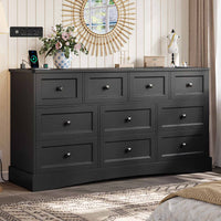 Sikaic Dresser 55.2 Inches Dresser with Charging Station Black Black / Engineered Wood / Farmhouse