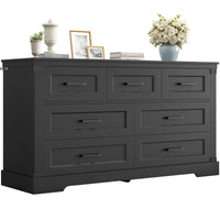 Sikaic Dresser Large Multifunctional Dresser with 7 Drawers Black Black / Engineered Wood / Farmhouse