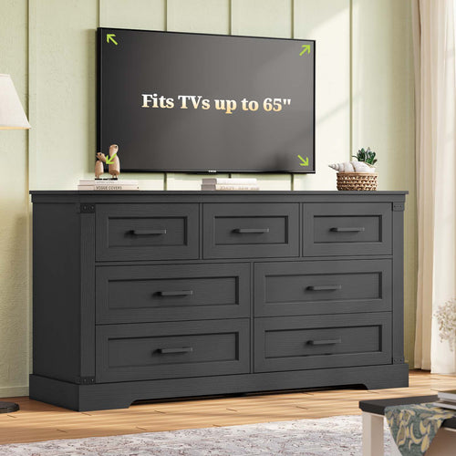 Sikaic Dresser Large Multifunctional Dresser with 7 Drawers Black Black / Engineered Wood / Farmhouse