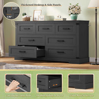 Sikaic Dresser Large Multifunctional Dresser with 7 Drawers Black Black / Engineered Wood / Farmhouse