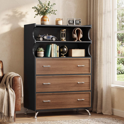 Sikaic Dresser 49.5" Tall 5-Drawer Dresser with Anti-Tip Safety Black Black / Engineered Wood / Industrial