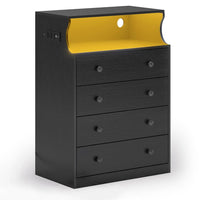 Sikaic Dresser 4 Drawers LED Dresser Black Black / Engineered Wood / Modern