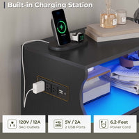 Sikaic Dresser 4 Drawers LED Dresser with Charging Station and Open Space Large Capacity Tall Storage Cabinet Black