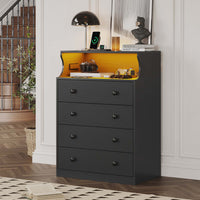 Sikaic Dresser 4 Drawers LED Dresser with Charging Station and Open Space Large Capacity Tall Storage Cabinet Black