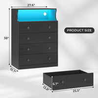 Sikaic Dresser 4 Drawers LED Dresser with Charging Station and Open Space Large Capacity Tall Storage Cabinet Black