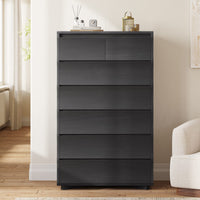 Sikaic Dresser 52.8 inch Tall 7-Drawer Wave Design Dresser Black Black / Engineered Wood / Modern