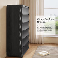 Sikaic Dresser 52.8 inch Tall 7-Drawer Wave Design Dresser Black Black / Engineered Wood / Modern