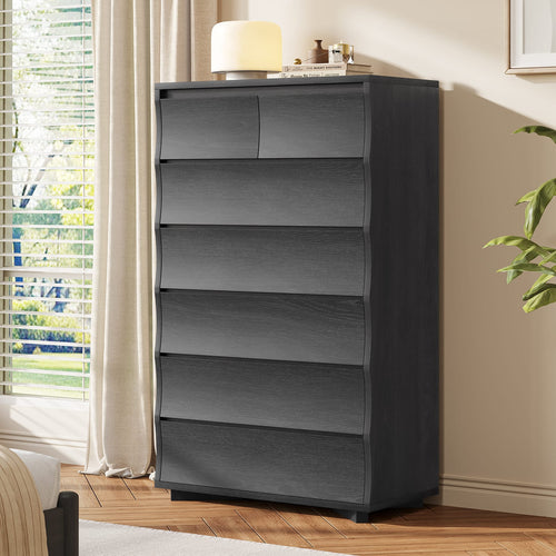 Sikaic Dresser 52.8 inch Tall 7-Drawer Wave Design Dresser Black Black / Engineered Wood / Modern