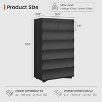 Sikaic Dresser 52.8 inch Tall 7-Drawer Wave Design Dresser Black Black / Engineered Wood / Modern