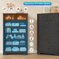 Sikaic Dresser 54.4 inch Tall 7-Drawer Dresser with Metal Handles Black Black / Engineered Wood / Modern