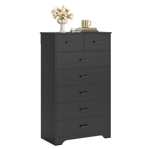 Sikaic Dresser 54.4 inch Tall 7-Drawer Dresser with Metal Handles Black Black / Engineered Wood / Modern