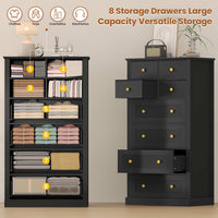 Sikaic Dresser 55.1 Inches High Tall Dresser with 8 Drawers Black Black / Engineered Wood / Modern