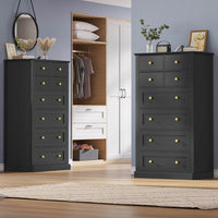 Sikaic Dresser 55.1 Inches High Tall Dresser with 8 Drawers Black Black / Engineered Wood / Modern
