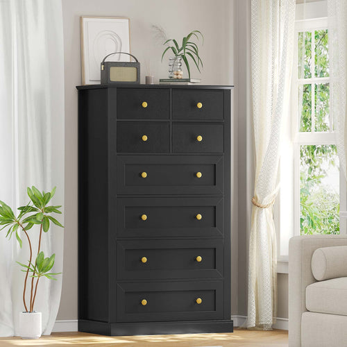 Sikaic Dresser 55.1 Inches High Tall Dresser with 8 Drawers Black Black / Engineered Wood / Modern