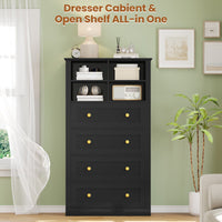 Sikaic Dresser 55.1 Inches High Tall Dresser with 8 Drawers Black Black / Engineered Wood / Modern