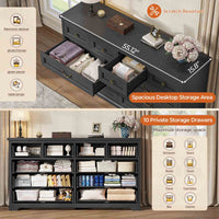 Sikaic Dresser 55 Inches 10 Drawers Dresser with Natural Texture and Vintage Handles Black Black / Engineered Wood / Modern