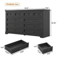 Sikaic Dresser 55 Inches 10 Drawers Dresser with Natural Texture and Vintage Handles Black Black / Engineered Wood / Modern