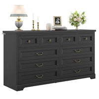 Sikaic Dresser 55 Inches 10 Drawers Dresser with Natural Texture and Vintage Handles Black Black / Engineered Wood / Modern