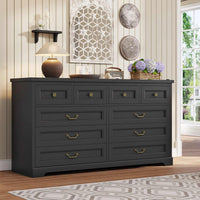 Sikaic Dresser 55 Inches 10 Drawers Dresser with Natural Texture and Vintage Handles Black Black / Engineered Wood / Modern