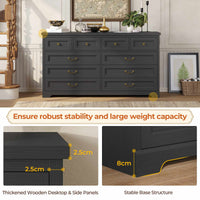 Sikaic Dresser 55 Inches 10 Drawers Dresser with Natural Texture and Vintage Handles Black Black / Engineered Wood / Modern